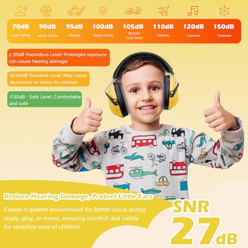 ProCase Noise Cancelling Headphones for Kids/Toddlers SNR 27dB Ear Muffs - color: Yellow