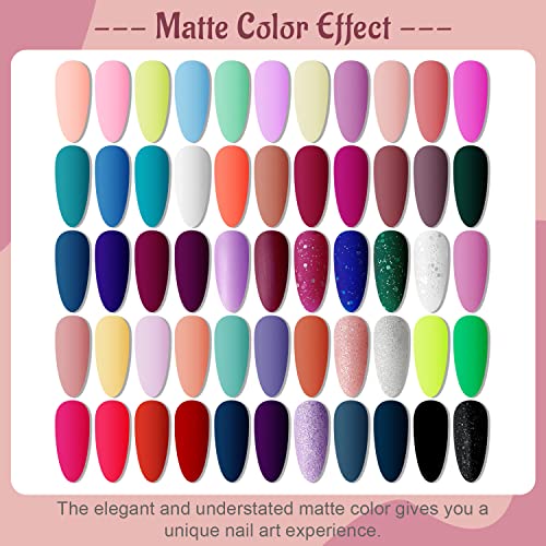 JODSONE Gel Nail Polish Kit 60 PCS with U V Light Soak off Base Top Coat 55 Shine Colors Gel Nail Kit Bright and Dark Brown Wine Red Series Manicure Set for Women and Girls - color: B10