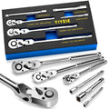 YIYEIE 6-Piece Flex Head Ratchet Set, 1/4", 3/8", 1/2" Drive, Swivel Head Ratchet Wrench with Extension Bar, 72 Tooth, 180° Adjustable, Quick-Release, Flexible Ratchet Handle with EVA Foam - size: 1/4", 3/8", 1/2" Drive, style: 6pcs Flex Head Ratchet Set