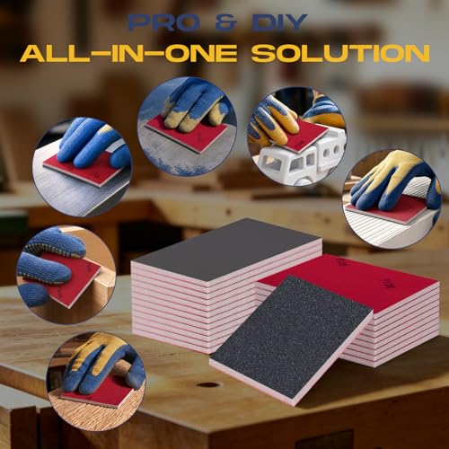 24 Pack Washable Reusable Sanding Sponge Set, 120-3000 Grit Fine Sandpaper Blocks for Wood/Metal/Auto, Wet Dry Sanding Block for Drywall & Furniture Polishing (3x4 Inch)