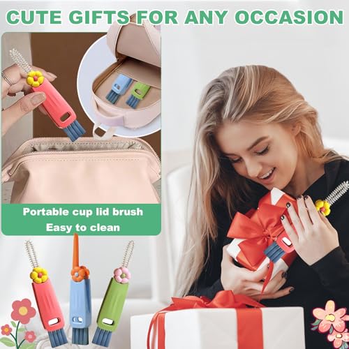 3 in 1 Cup Lid Cleaning Brush, Portable Water Bottle Brush, Multifunctional Bottle Cleaner Brush Set for Tight Spaces, Bottle Gaps, Tumblers, Travel Mug Caps(3 PCS) - color: Red, Green, Blue(3pcs)