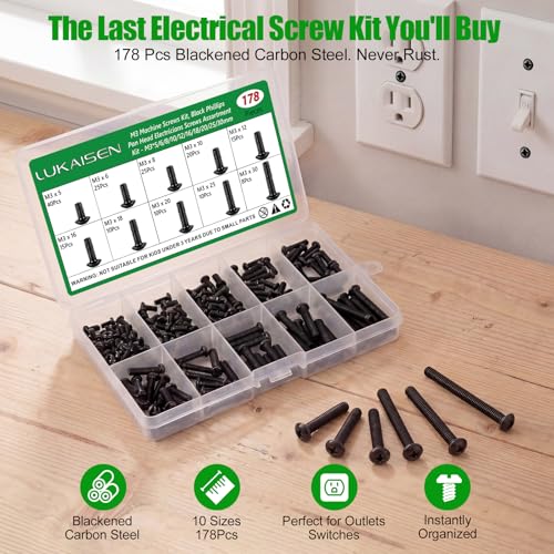 178 Pcs M3 Phillips Pan Head Machine Screws Kit for Laptop & RC | M3 x 5/6/8/10/12/16/18/20/25/30mm, Carbon Steel Black Metric Screws, for 3D Printer & Wall Socket Outlets, Storage Box - size: 178Pcs M3*5/6/8/10/12/16/18/20/25/30mm-Pan