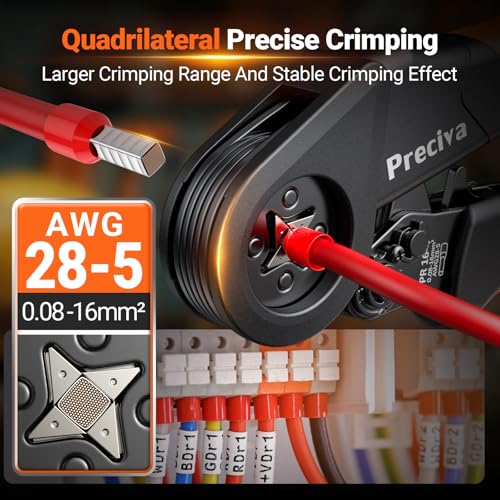 Preciva Ferrule Crimping Tool Kit - AWG 28-5 (0.08-16mm²) Self-Adjustable Ratchet Ferrule Terminals Crimping Tool, Quadrilateral Ferrule Crimper with 1500Pcs Ferrules Connectors