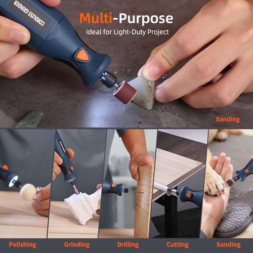 Cordless Rotary Tool Kit: 12-Speed 25000RPM Mini Rotary Tool with 179 Accessories, 7.4V Rechargeable Engraving Tool for 3D Printed Finishing, Sanding, Cutting, Drilling, Polishing, DIY Crafts