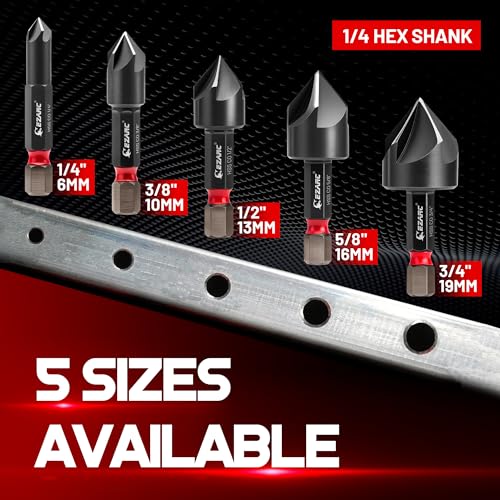 EZARC Countersink Drill Bit Set for Hard Metal, 5PCS with Storage Box