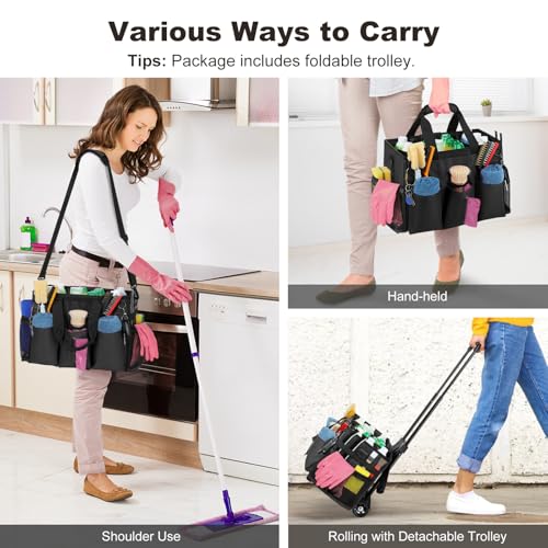 Housolution Rolling Cleaning Caddy Bag with Wheels, Black - color: Black, size: Medium