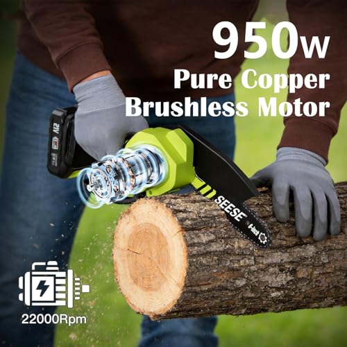 6-inch Mini Chainsaw Cordless: Pure Copper Brushless Motor, High Efficiency, Low Noise, Up to 80-Min Runtime for Trimming, Shrub Pruning and Wood Cutting, Best Gifts for Father, Dad, Husband, Men