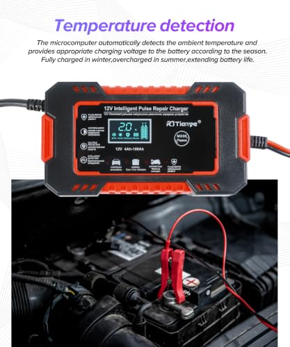 Car Battery Charger,Car Accessories Universal Portable 12V 6A Automatic Smart Battery Trickle Charger with LCD Display,Automotive Tool,Suitable for Most Cars,SUVs,MSedans,Trucks,Minivans (Red) - color: Red