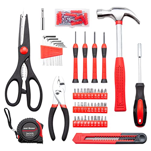 CARTMAN Complete Household Tool Set, Red Hand Kit With Storage Case - color: Dark Red