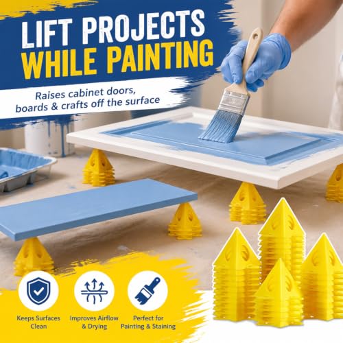 KATA 56PCS Painter's Pyramids Stands for Cabinet Doors & Woodworking - color: 56PC Paint Stands Yellow