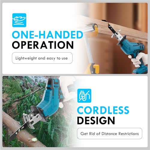 Reciprocating Saw Cordless, Variable Speed 3000 RPM Brushless Motor with 8 Saw Blades, 2 x 2.0Ah Batteries, LED Light, Tool‑Free Blade Change, Portable for Wood PVC Cutting
