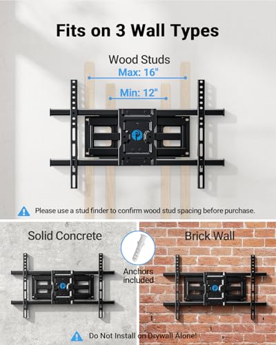 Pipishell Full Motion TV Wall Mount for Most 37-84 Inch TVs up to 132lbs, Wall Mount TV Bracket Articulating Swivel Tilt Extension Leveling Max VESA 600x400mm Fits 12/16" Wood Stud, PILFK1 - size: 37-84 inch TVs, style: TV Mount without LED