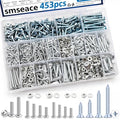 smseace 453Pcs Wood Screws with Nuts and Bolts Assortment Kit 21-Sizes M3/M4/M5/M6 Nut Bolt Washer Assortment Kit 6 Sizes Drywall Screws for Machinery, Furniture, Automotive, Motorcycle Repairs