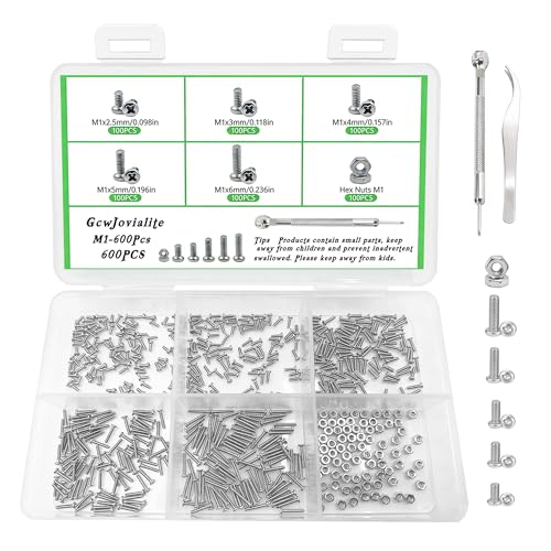 600Pcs M1 x 2.5mm / 3mm / 4mm / 5mm / 6mm Metric Micro Screws Nuts Assortment Kit, Phillips Pan Head, Tiny Machine Screws Assortment for Watch Repair, Electronics, RC Drones, Arduino, DIY Projects - size: M1x2.5/3/4/5/6-600Pcs