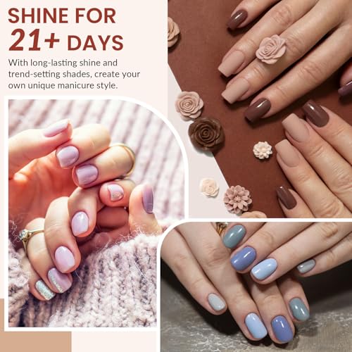 VANREESA 24 Colors Gel Nail Polish Kit with U V Light 42 Pcs Gel Polish Nail Kit Glossy & Matte Top Coat Complete Nail Kit with Manicure Tools Gifts for Women - color: Natural & Elegant Collection