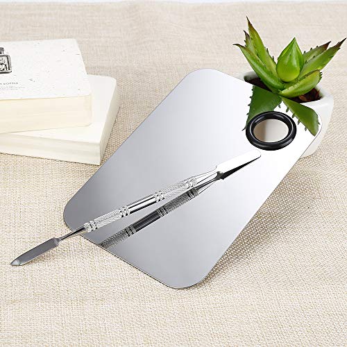 2 Pcs Stainless Steel Cosmetic Makeup Palette, Professional Cosmetic Mixing Makeup Palette Spatula Makeup Artist Tool, Beauty Salon Color Cream Mixing Palette With A Spatula Makeup Nail Art Palette - size: 2PCS