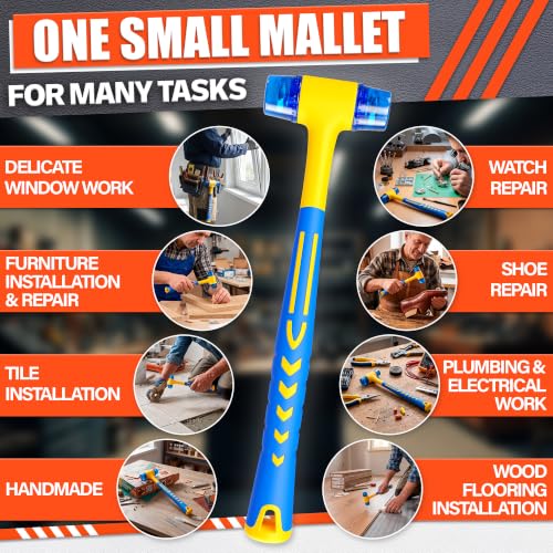 Small Plastic Mallet Hammer 4.9 Oz, Dual 1",25mm Heads, 9.6 Inch Long - color: Blue-yellow