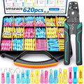 smseace 620Pcs Heat Shrink Wire Connectors Kit with Crimping Tool,Waterproof Electrical Crimp Ring Fork Spade Bullet Butt Splice Terminal for Automotive Boat Stereo Industrial Equipment - size: 620Pcs