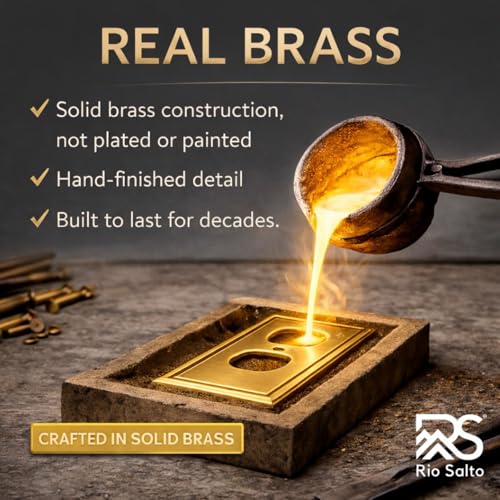 Rio Salto BRASS Light Switch Cover Toggle Duplex Combination Wall Plate Flip Switch Receptacle Brushed Brass Gold Metal Outlet Covers Decorative — Deco Collection, Standard 4.56" x 4.50" - color: Combo Toggle / Duplex (1-Pack)