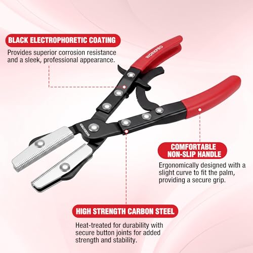 WORKPRO 3-Piece Ratcheting Hose Pinch Off Pliers Set, 8", 10", 12" Pliers - color: Red