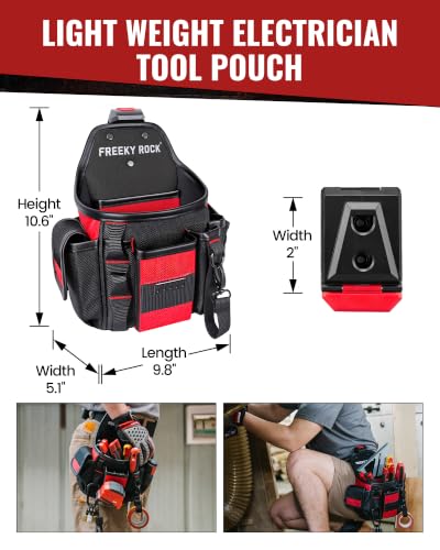 Electrician Tool Pouch with Quick Detach Belt Clip, Heavy Duty Tool Belt Pouches with Notebook Pocket, Tape Measure Holder & Screwdriver Loops for Carpenter, Contractor, HVAC Tech & DIY - size: Large Pouch