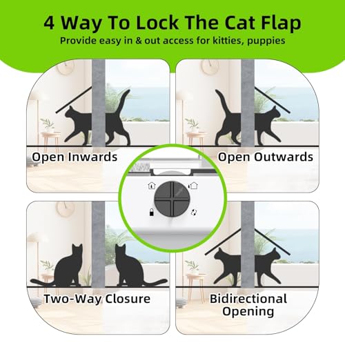 Cat Door for Window, Aluminum Cat Door Window Insert with 4 Secure Lock Modes, Magnectic Closure for Cats, Fit Window Width 36"-40", White - size: Extra Large