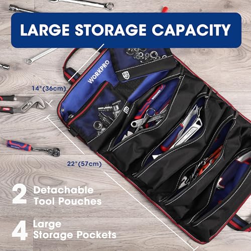 WORKPRO Roll Up Tool Bag with 6 Pockets and Detachable Pouches - color: Black