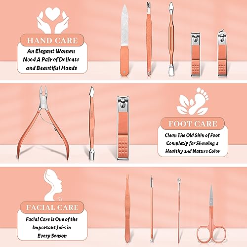 Manicure Set Nail Clipper Set Men Women 12 in 1 Nail Care Kit with Portable Case Travel Manicure Pedicure Tools Grooming Kit Beauty Salon(Rose Gold) - color: rose gold