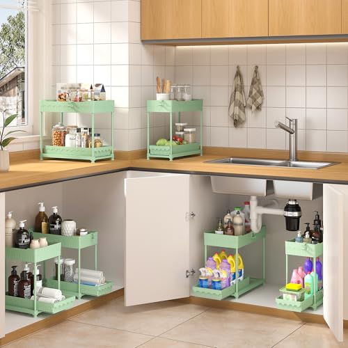 Sevenblue 3-Pack 2-Tier Under Sink Organizers with Sliding Drawers - color: Green, size: 14.8 Inch