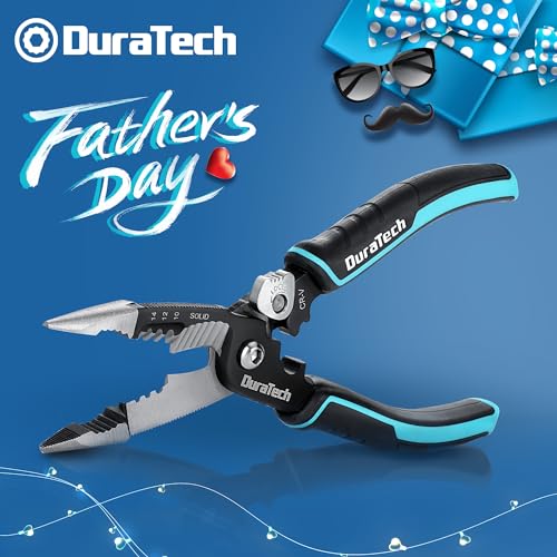 DURATECH 5-in-1 Wire Stripper, 8" Wire Stripper and Crimping Tool, Premium CR-V Construction, Needle Nose Plier, Multifunctional Electrician Pliers for Crimping, Cutting, Stripping, Shearing, Clamping