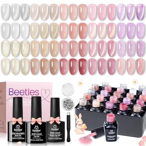 Beetles Cat Eye Gel Nail Polish Set, 36 Colors Jelly Shimmer Nail Gel | with Base Coat, Glossy$Matte Top Coats, Plus Nude Blush Pink White Lavender Shades for Uv Led Manicures - color: 20 colors Glowy Grace