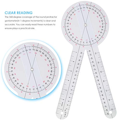 Goniometer Set 3 Pieces of 6/8/12 Inch Occupational Physical Therapy Protractor Tool Measurement Angle Ruler Kit Plastic 360 Degree Universal (3pc)