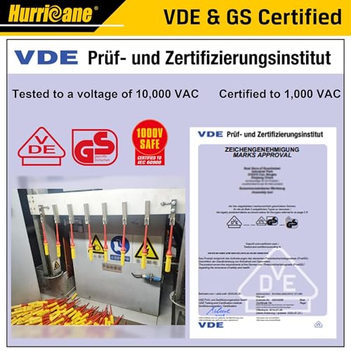 HURRICANE 13 Piece 1000V Insulated Electrician Screwdriver Set, Cr-V Magnetic Tip. 4 slotted, 2 Phillips, 2 Pozidriv, 3 Torx, 1 Electroprobe, and 1 handle. Ideal for Professional & Home Repair - size: 13 Piece Basic Insulated Screwdriver Set
