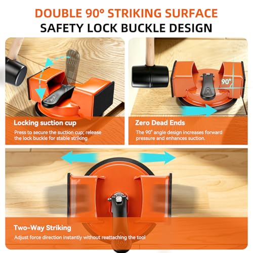 Floor Gap Fixer Tool,Heavy Duty 90° Striking Surface Floor Suction Cup Tool with Slot Cutter and Silicone Pad & Rubber Mallet for Repair Laminate Vinyl Hardwood Flooring - size: 90° Striking Surface