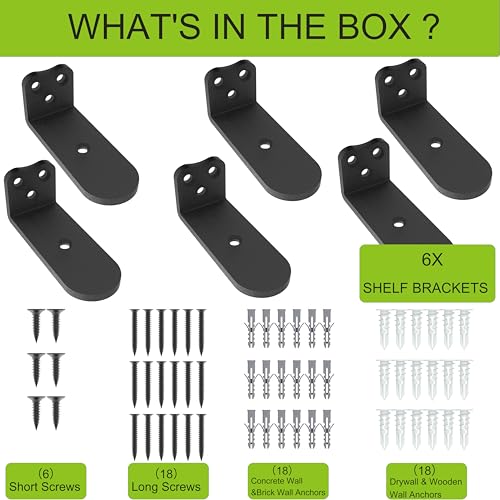 4Inch Black Heavy Duty Floating Shelf Bracket 6 Pack 3-Hole Mount - color: Black 6 Pack, size: 4 Inch