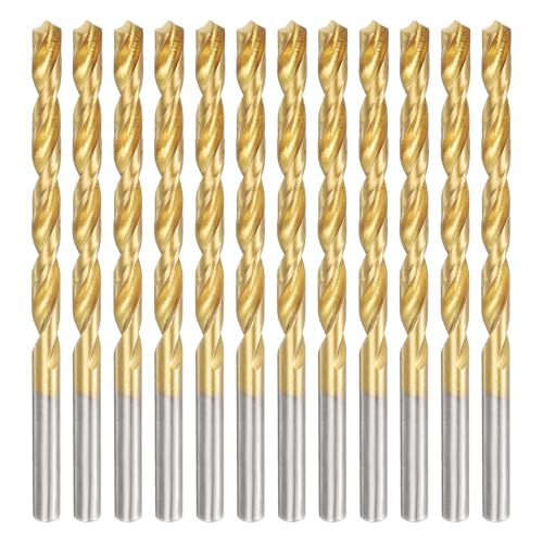 uxcell 12pcs Titanium Twist Drill Bit 11/64" Drilling Dia High Speed Steel Drills for Hardened Metal, Stainless Steel, Cast Iron, Wood, Plastic - size: 11/64 inch