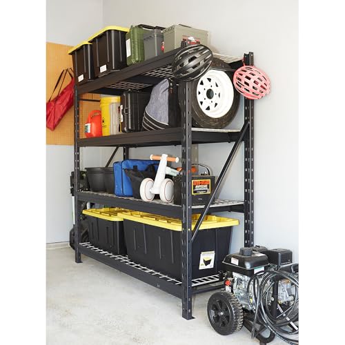 Ironton 4-Tier Industrial Steel Shelving Unit, 8,000-Pound Load Capacity, Garage Storage Rack, 77" W x 24" D x 72" H | Adjustable shelf heights, 2, 000-lb. capacity per shelf, Garage and workshop organization, Accessible storage - size: 4 Tier