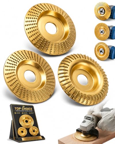 3PCS Wood Carving Tools Sanding Disc Stump Grinder Angle Polishing Pad Grinding Tungsten Carbide Wheel Discs for Attachments Tiktrove Sander Blades Set Pads Cutting Scraper Cordless (Gold)