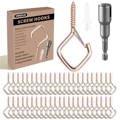 60 Pcs Rose Gold Eye Hooks Screw Heavy Duty,Ceiling Hooks for Hanging Plants,String Lights,Cup,Wind Chime,Bird Feeders. Plant Hanger Indoor&Outdoor - color: Rose Gold, size: 60Pcs