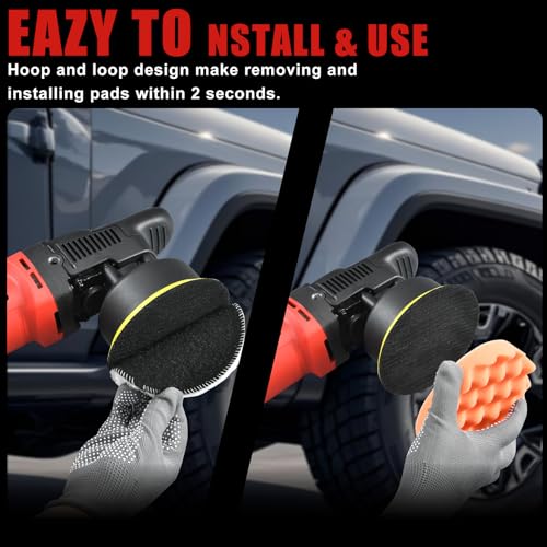 AOBEN Buffer Polisher,5 inch Dual Action Polisher,Long Orbit 16mm Random Buffer Polisher kit with 6 Variable Speed 1000-5500rpm,Detachable Handle,7 Buffing Pads for Car Detailing Polishing and Waxing - size: AT3501-C02