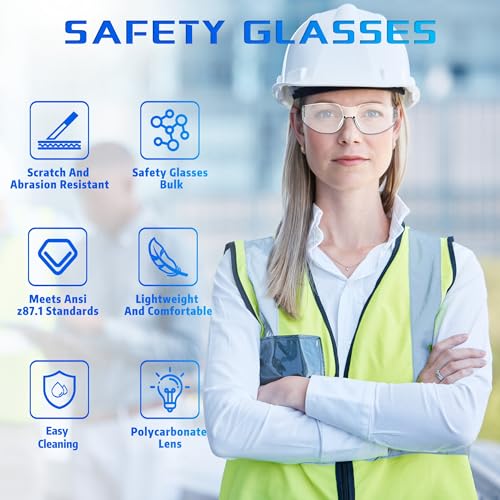 Salfboy Ansi Z87.1 Certified Safety Glasses, Bulk Protection Glasses - color: Clear