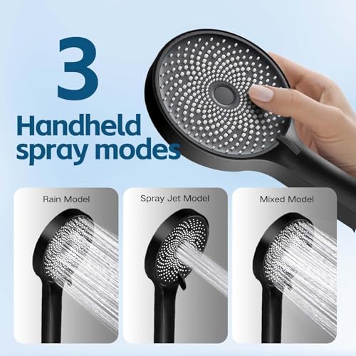 Shower Head,10 Inch High Pressure Rain Shower Head with Handheld Spray Combo, Adjustable Dual Rainfall Shower Head - Showerhead Comb Set with Extension Arm - 60 Inch Long Shower Hose(Black) - color: Black, size: 10 Inch