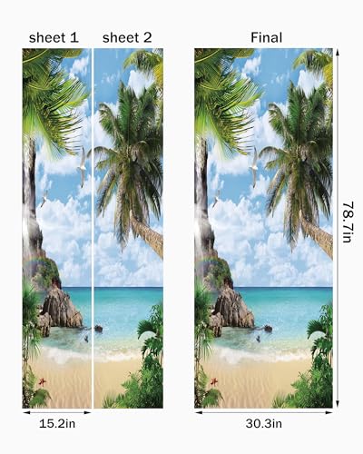 FLFK Door Mural Sticker - Beach,Peel and Stick,Combined Size 30.3"x78.7",Split into 2 Pieces - color: Mt579, size: 30.3"x78.7"