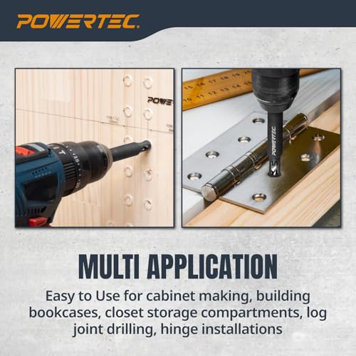 POWERTEC Shelf Pin Jig with 1/4" Self Pin Bit, Self Centering Drill Bit for 3/8' Holes, Woodworking Tool for Installing Shelf Pegs & Making Shelves & Cabinets (71653) - size: Jig with 1/4" Self Pin Bit