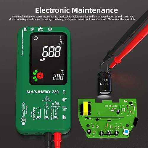 Digital Multimeter Infrared Thermometer Rechargeable Smart Voltmeter 9999 Counts Electrical Current Tester Capacitance, High/Low Voltage Diode Tester for LED Automotive Electrician Electronic