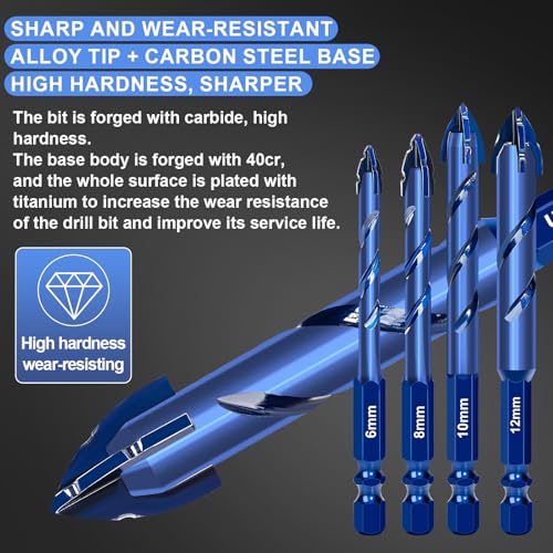 8 Pcs Masonry Drill Bit Set, 2025 Upgraded Concrete Drill Bit 6-14mm Serrated Tile Drill Bit for Wood, Glass, Metal, Plastic Hexagonal Handle Universal