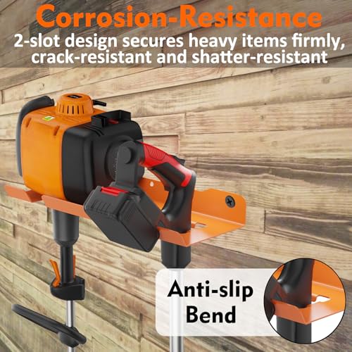 MUTUACTOR Weed Eater Hanger,Large Opening Heavy Duty Weedeater Rack Wall Mount,Weedeater Trimmer Rack 2 Slots for Hanging Yard Tools, Trailer Garage Wall Chainsaw,Lawn Equipment - style: Orange Weed Eater Hanger