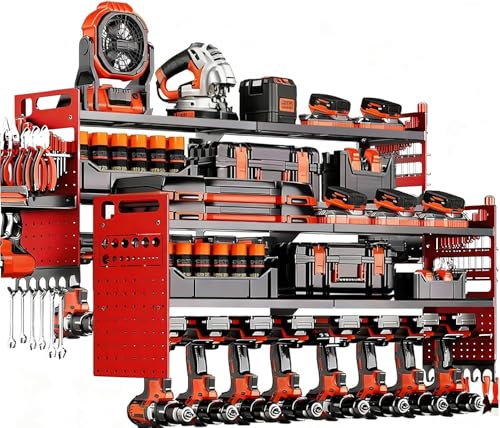 2 Pack Power Tool Organizer Wall Mount, 3-Layer,18 Drill Holders - color: Red, size: 18 Drills Holder-3 Layers