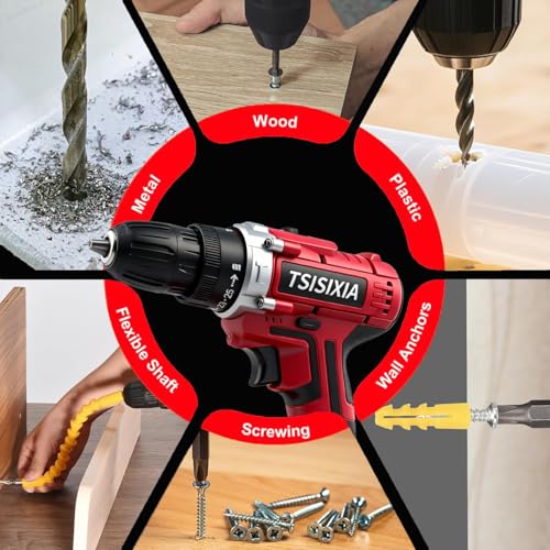 Power Drill Driver 21V, 45Nm Cordless Drill Set with 2 Batteries and Charger, 39pcs Screw Accessories, 354 in-lbs Electric Screwdriver, Electric Drill for Women, Men, Home performance, DIY (Red)