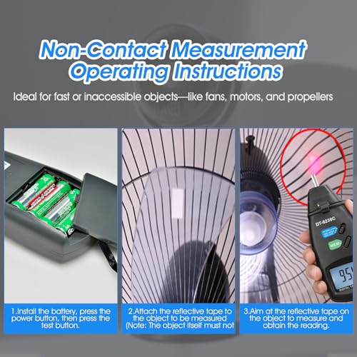 2-in-1 Digital RPM Tachometer Gauge, AIOMEST Non-Contact Laser Photo Tacómetro 2.5~99,999RPM, Contact Tester 0.5~19,999 RPM, RPM Meter for Engine, HVAC Motor, Drone propellor Speed - color: black